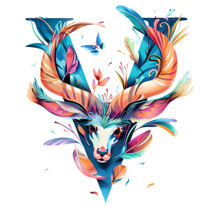 Colorful Deer with Artistic Antlers