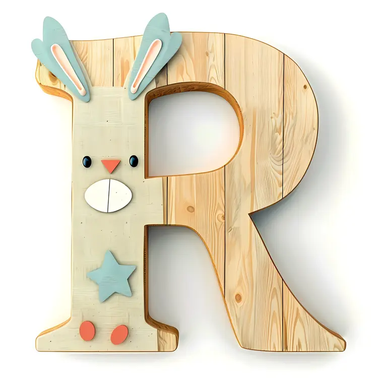 Wooden Letter R with Star Bunny
