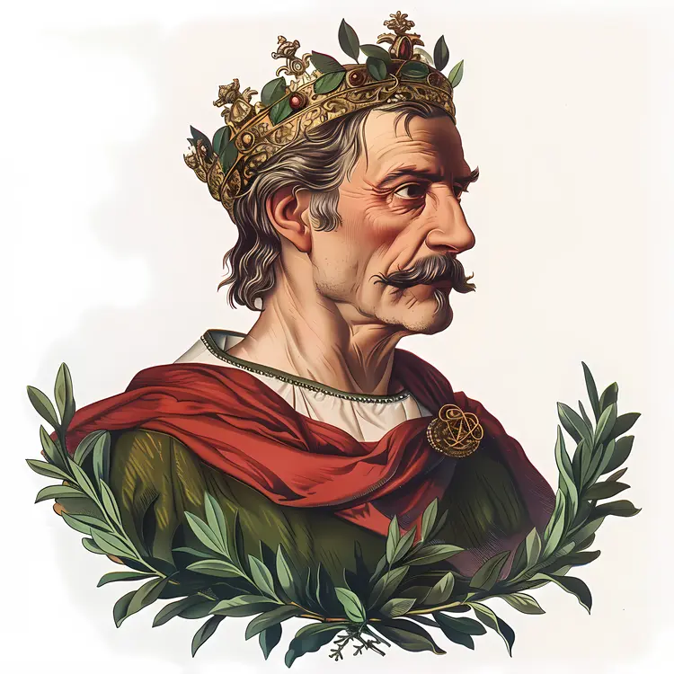 Regal King with Crown and Laurel Wreath