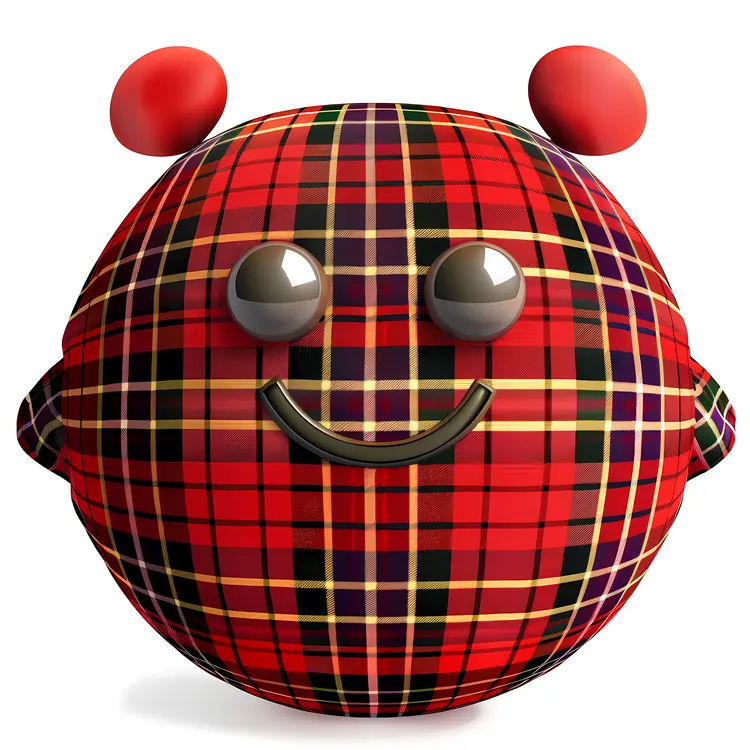 Cute Red Plaid Sphere with Smiling Face