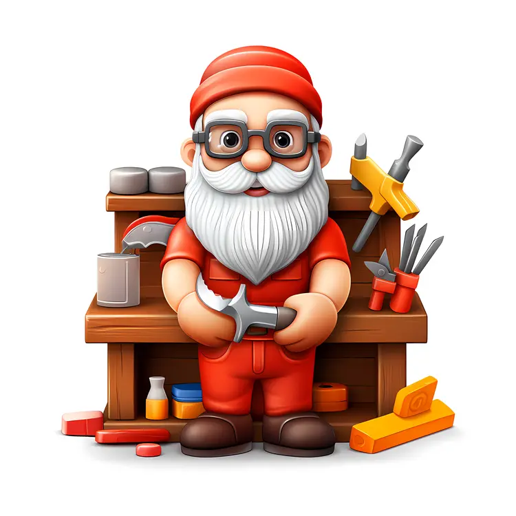 Santa with Tools in Workshop
