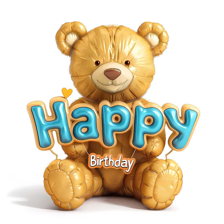 Cute Teddy Bear with Happy Birthday Balloon