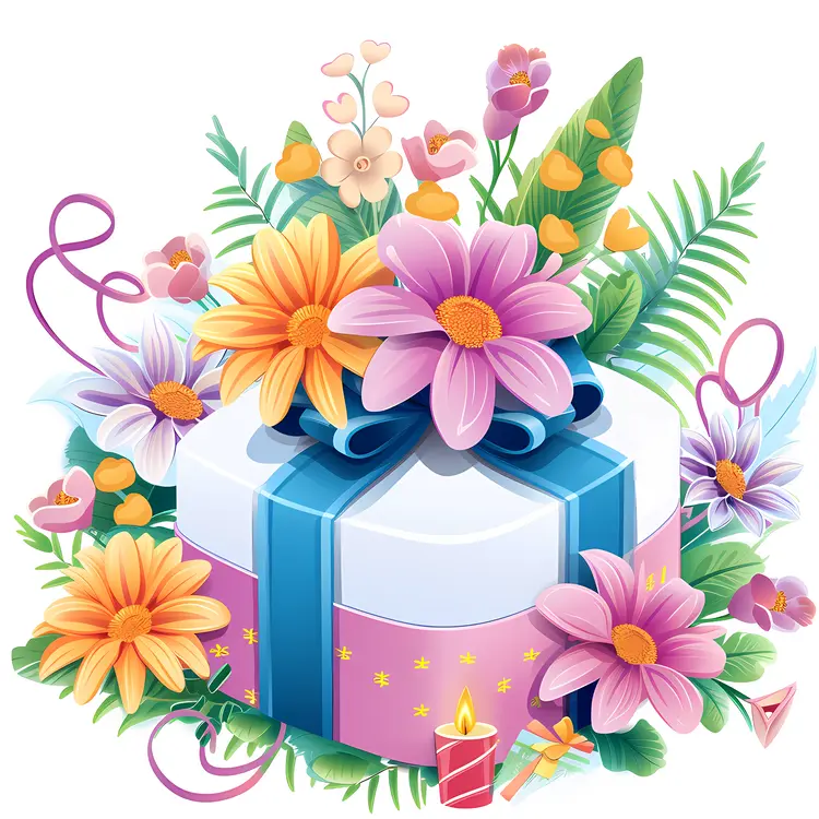 Gift Box with Colorful Flowers