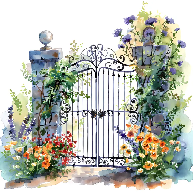 Charming Iron Gate Surrounded by Flowers