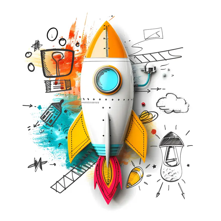 Colorful Rocket with Doodles
