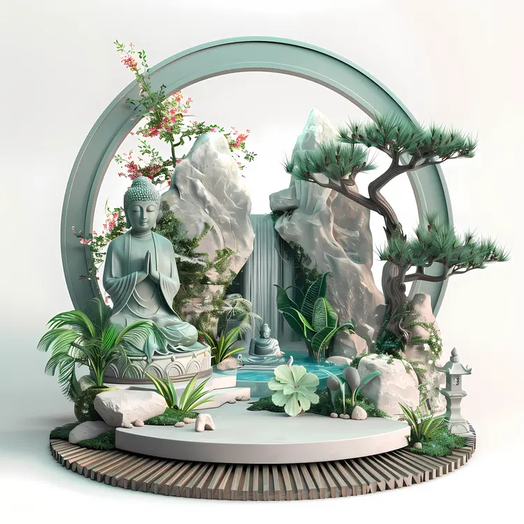 Zen Garden with Buddha Statue