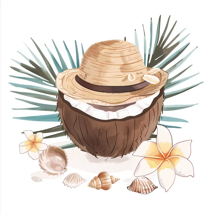 Coconut with Hat and Shells