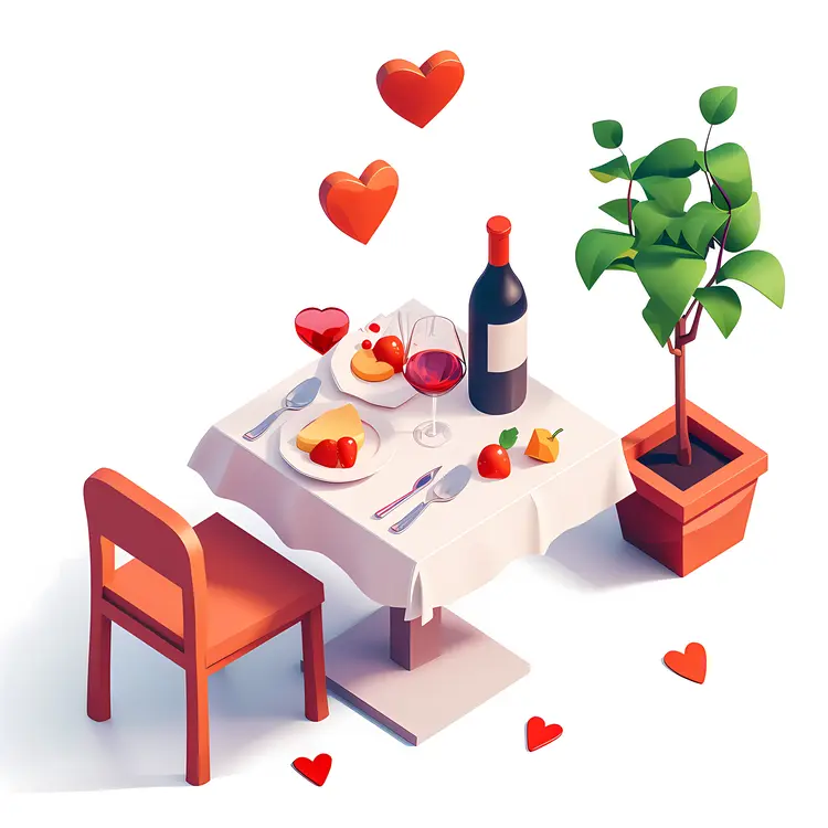 Romantic Dinner for One with Wine and Hearts