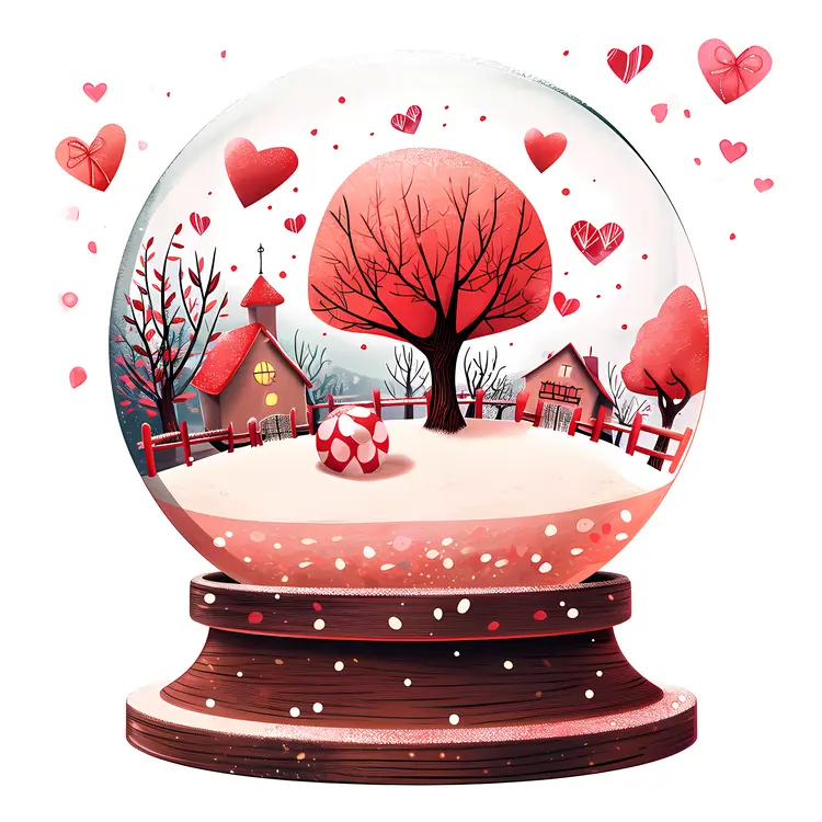 House with Heart Tree in Snow Globe