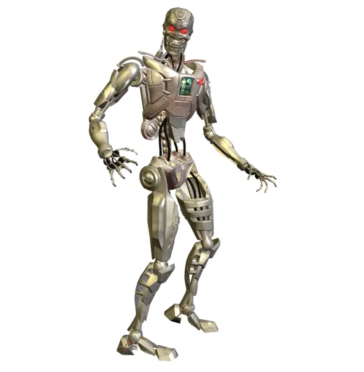 Metallic Robot with Red Eyes