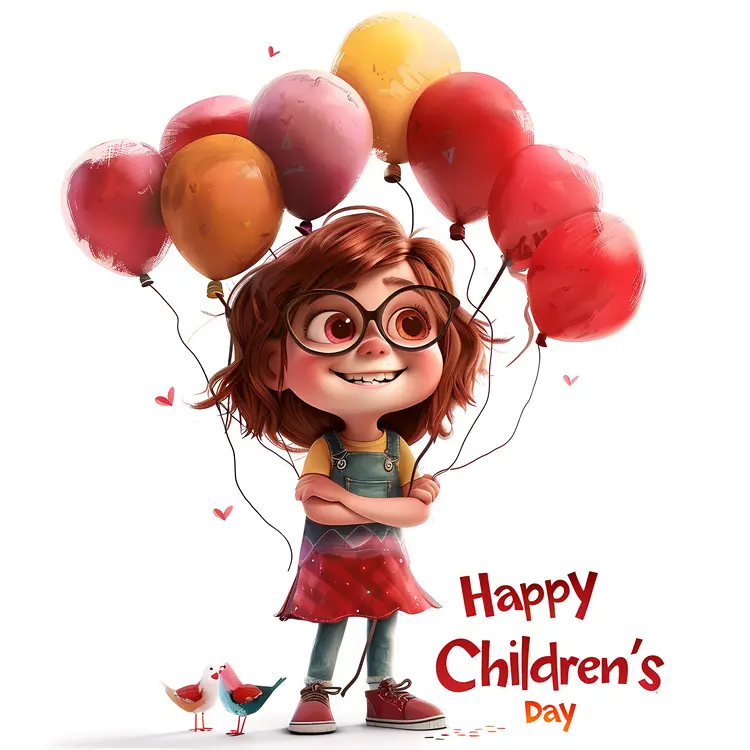 Happy Children's Day with a Girl and Balloons