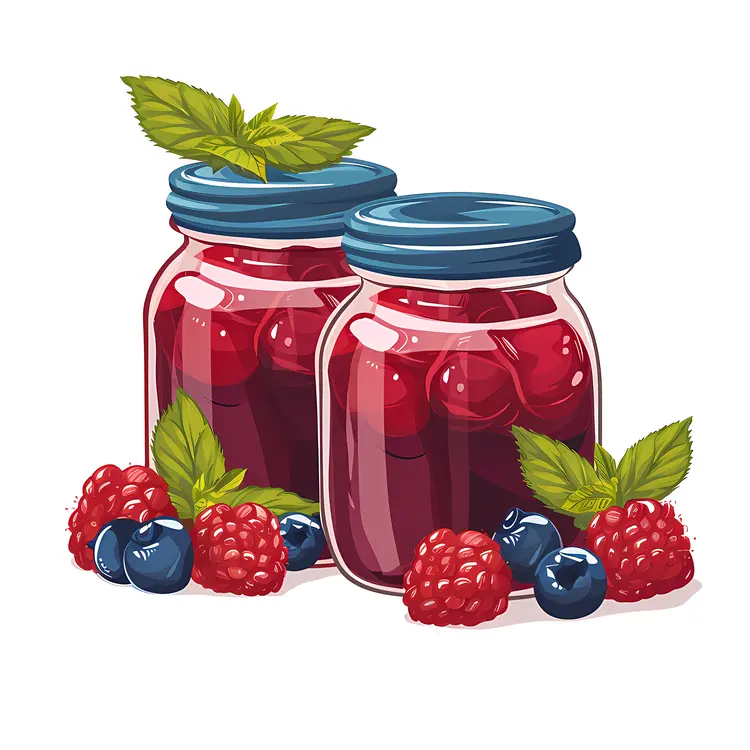 Berry Jam in Glass Jars with Blueberries