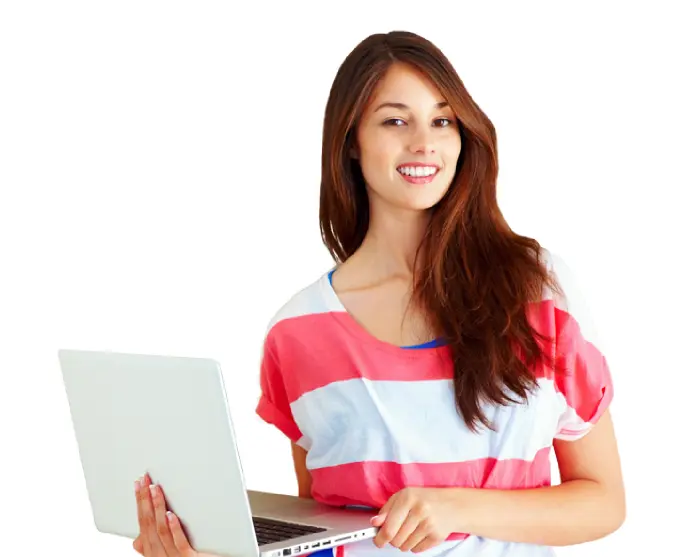Smiling Woman Holding Laptop