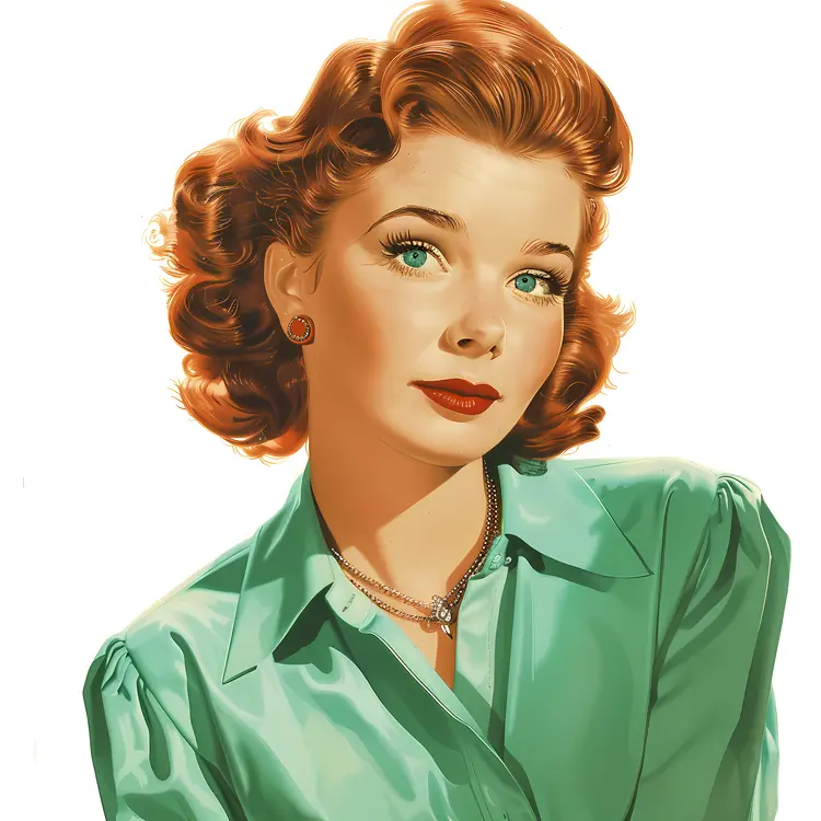 Vintage Woman with Red Hair and Green Shirt
