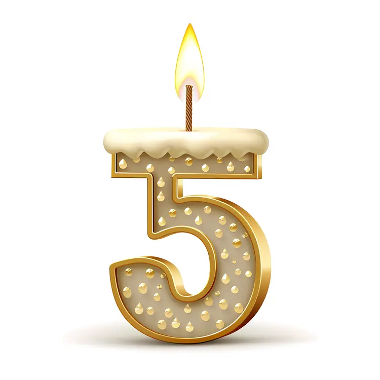 Golden Number 5 Candle with Icing for Birthday Celebration