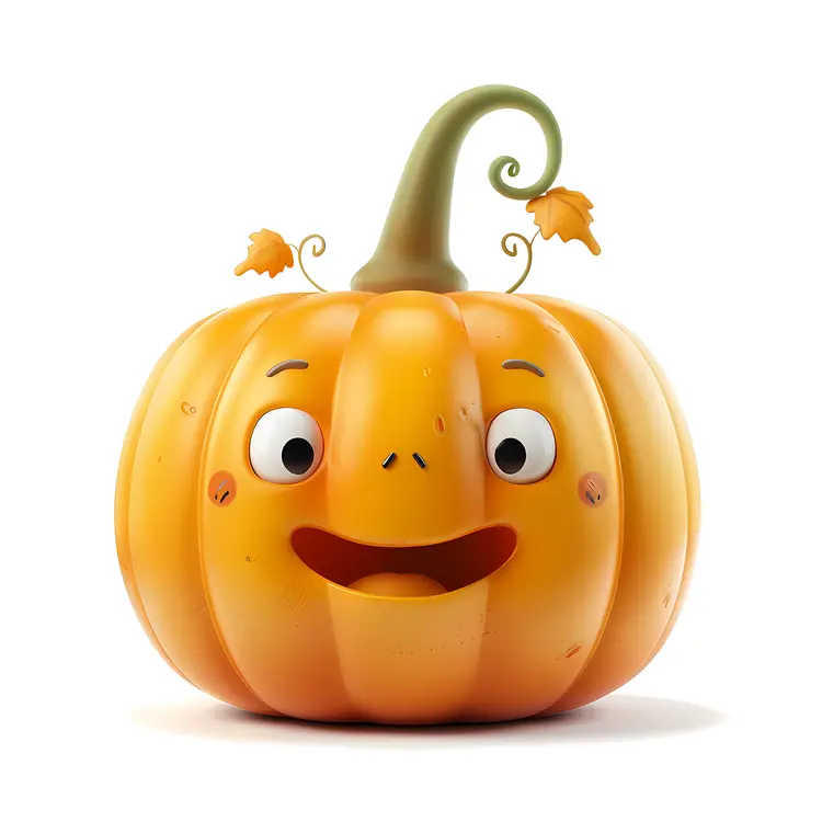 Happy Cartoon Pumpkin with Curly Stem