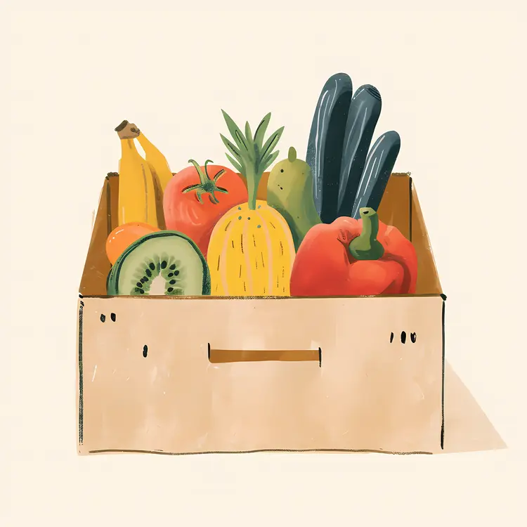 Box of Fresh Fruits and Vegetables