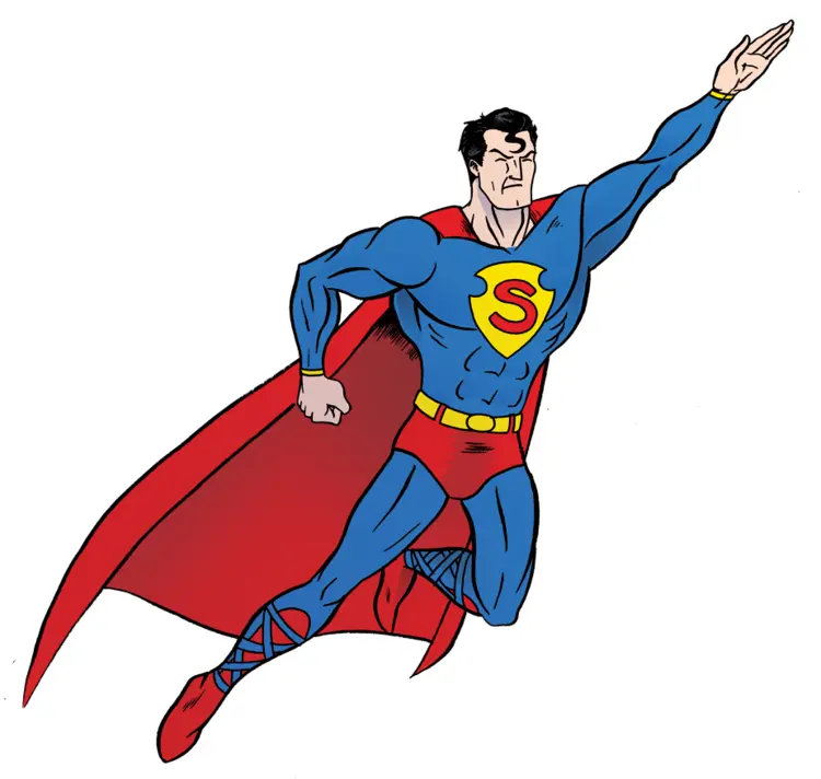 Superhero in Blue Suit with Red Cape