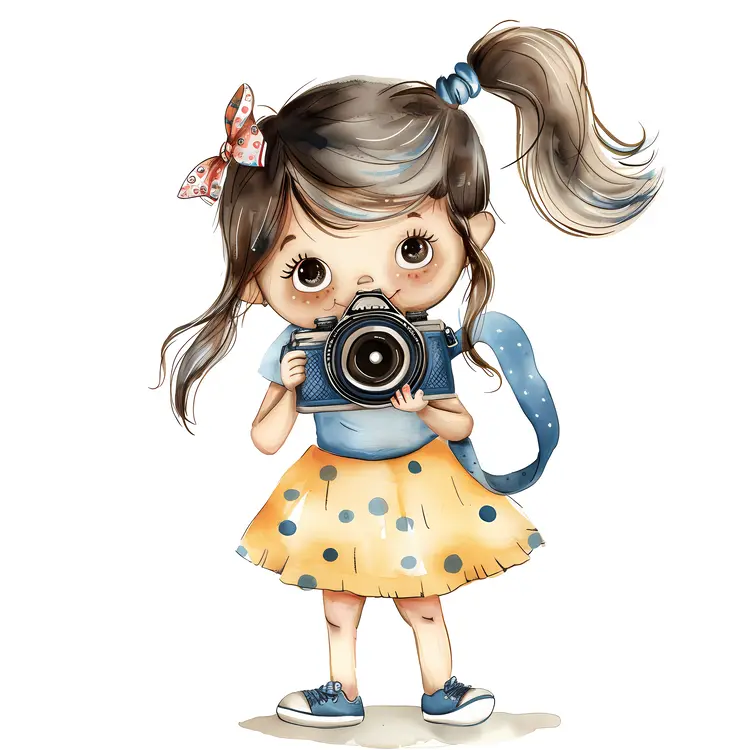 Cute Girl with Camera and Polka Dot Skirt