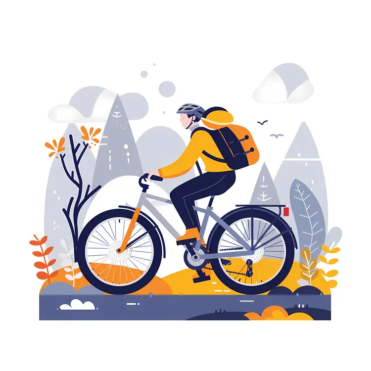 Cyclist on Bicycle in Nature Illustration