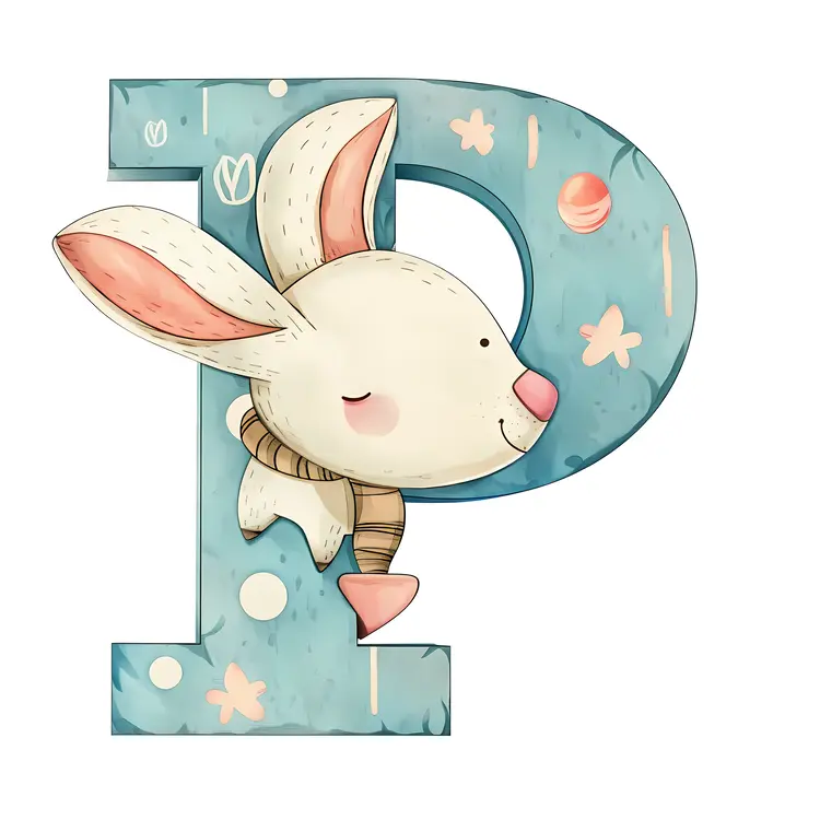 Blue Letter P with Rabbit