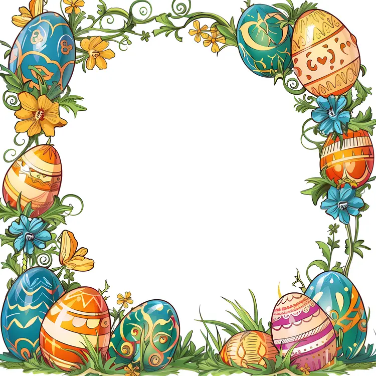 Vibrant Easter Eggs and Flowers Frame