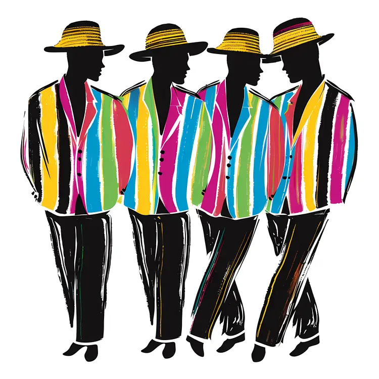 Artistic Silhouette of Men in Colorful Striped Suits