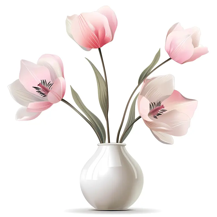 Pink Flowers in White Vase