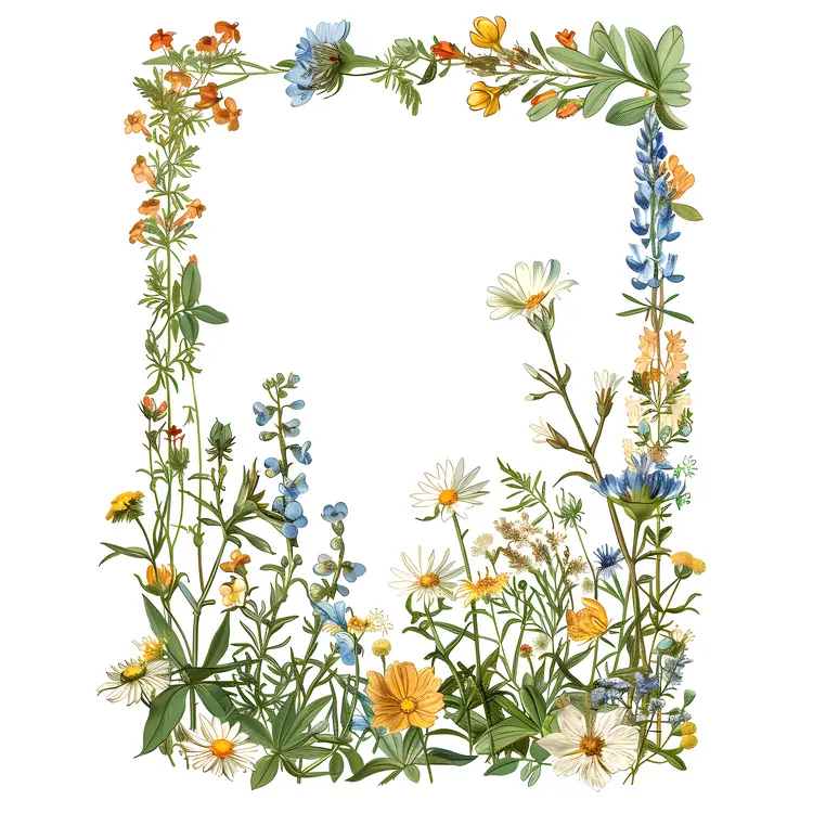 Botanical Floral Frame with Wildflowers