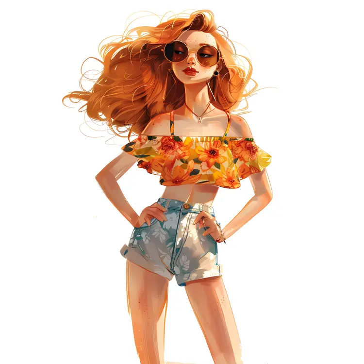Woman in Floral Top and Shorts