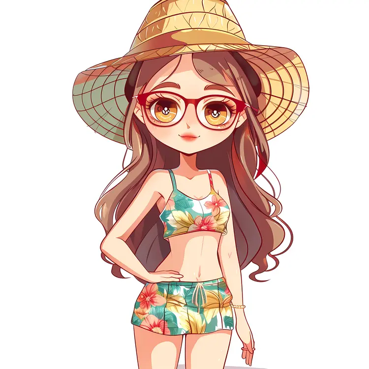Summer Beach Girl in Floral Outfit