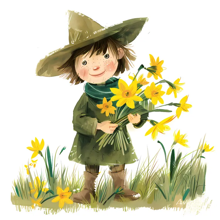 Boy Holding Yellow Flowers