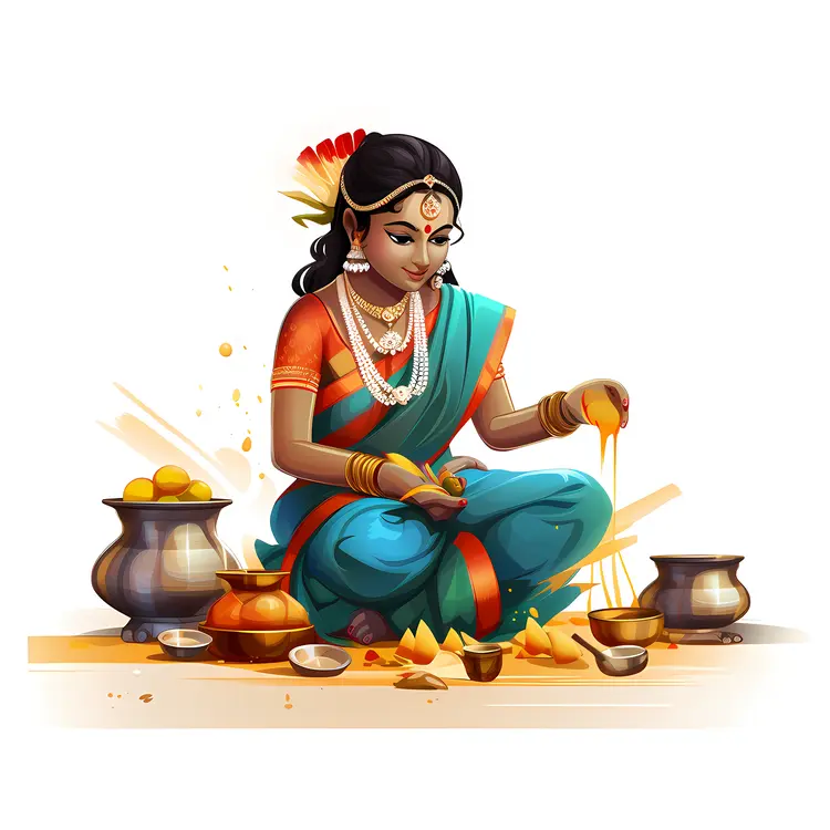 Traditional Woman Cooking with Spices