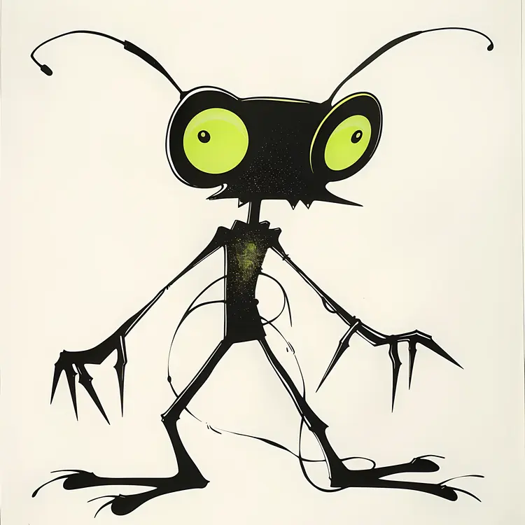 Green-Eyed Alien Cartoon Character