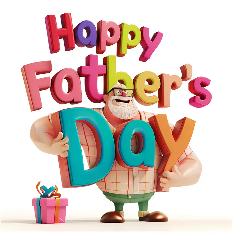 Happy Father's Day Text with Cartoon Character