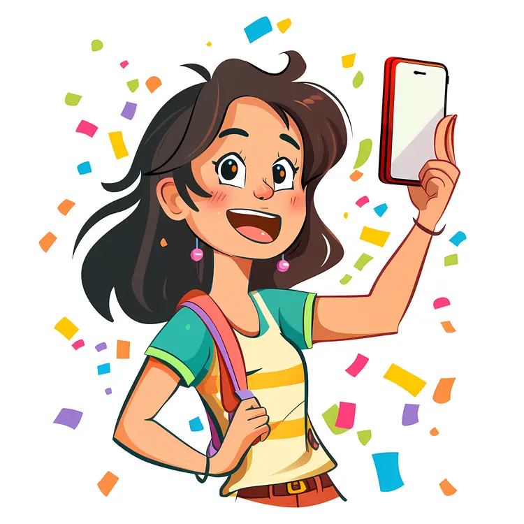 Happy Girl Taking Selfie with Confetti