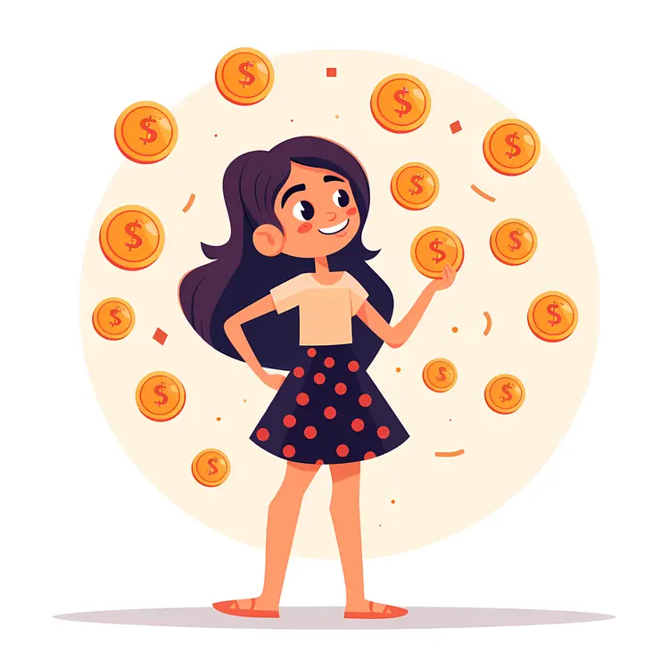 Cartoon Girl with Coins
