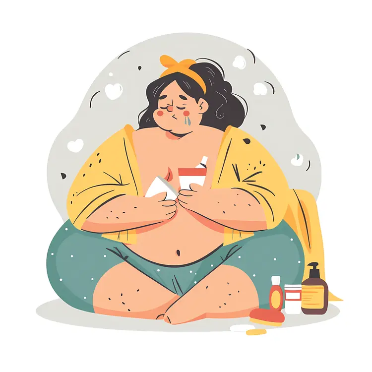 Woman with Skin Issues and Skincare Products
