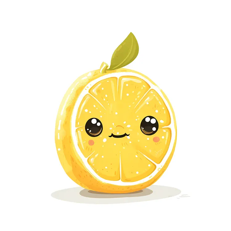 Cute Lemon Slice with Leaf