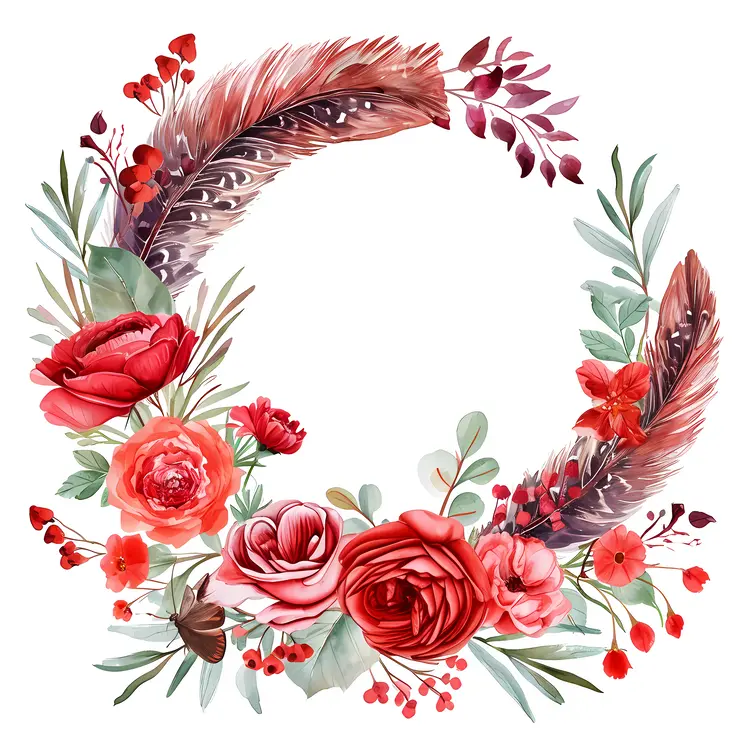 Spring Floral and Feather Wreath
