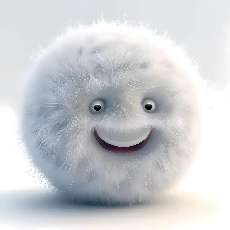 Smiling White Fuzzy Ball Cartoon