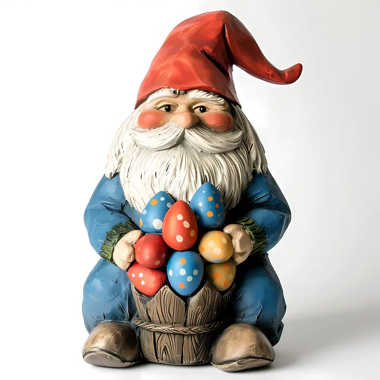 Gnome Holding a Basket of Easter Eggs