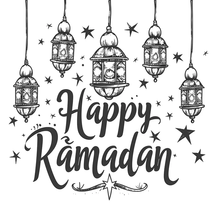 Black and White Happy Ramadan Greeting with Stars