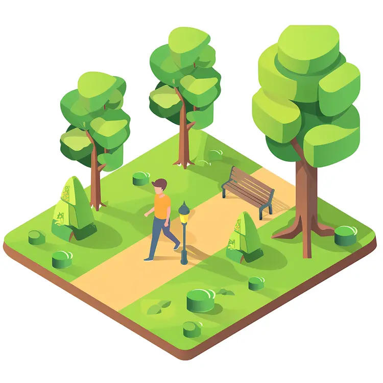 Man Walking in a Park with Bench