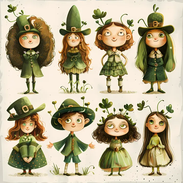 Group of Leprechauns in Green Clothes