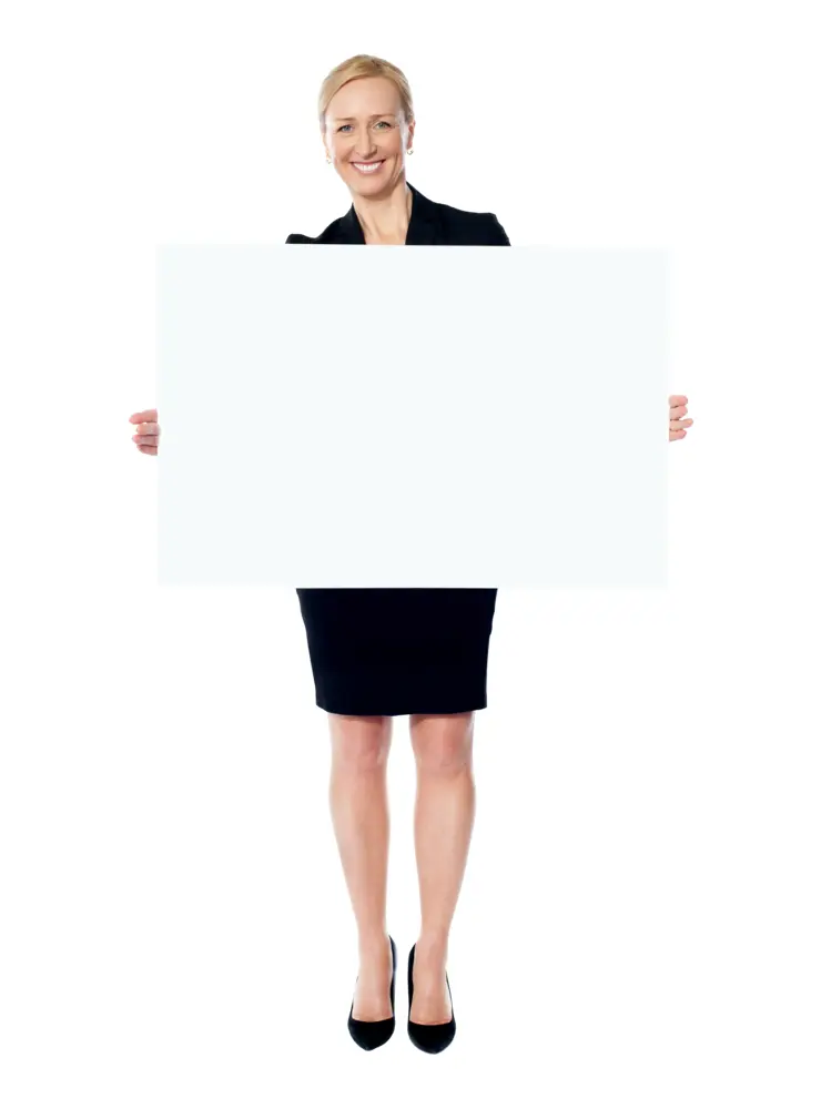 Woman Holding Blank Sign Standing