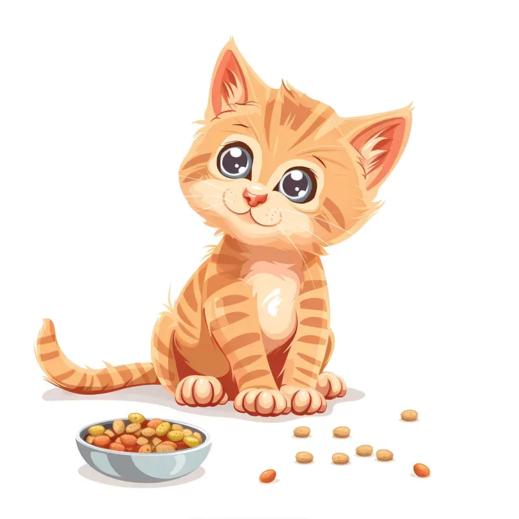 Adorable Orange Kitten with Food Bowl
