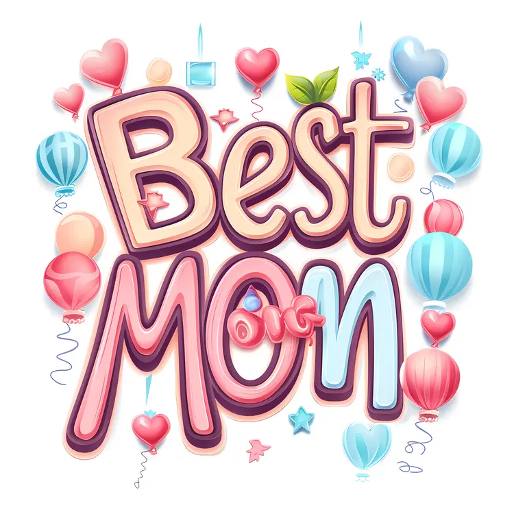 Best Mom with Balloons and Hearts