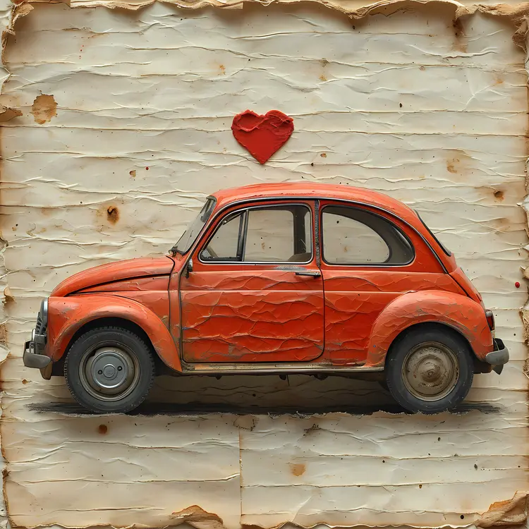 Red Vintage Car with Heart