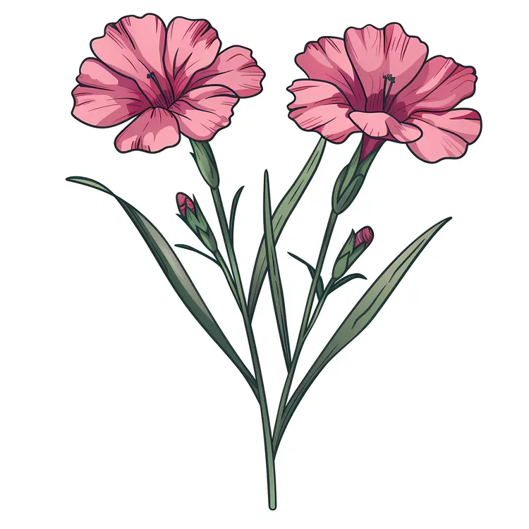 Pink Flowers with Green Leaves